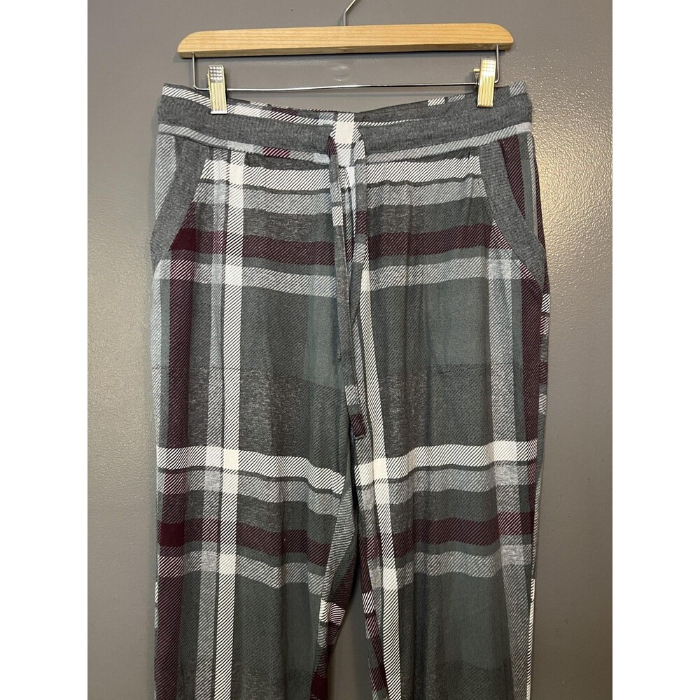 Joyspun Pants Womens Medium Gray Burgundy Plaid Lounge Jogger Drawstring Cuffed